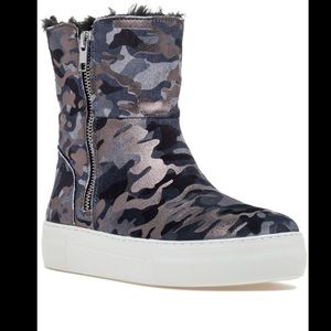 J Slides Allie faux fur lines booties camo 8